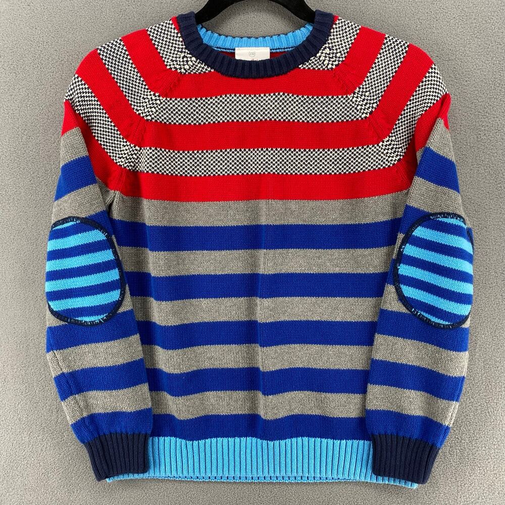 Hanna Andersson Stripe Elbow Patch Cotton Pullover Sweater Kids 150 / 12 US